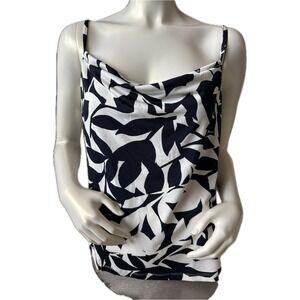 Fortune + Ivy XL Cowl Neck Tank‎ Top Sleeveless Black White Leaf Print Blouse